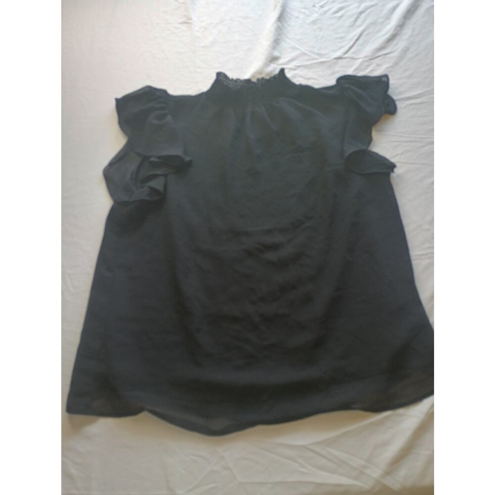 1.State‎ Women's Black Ruffle Mock Neck Blouse, Size Large